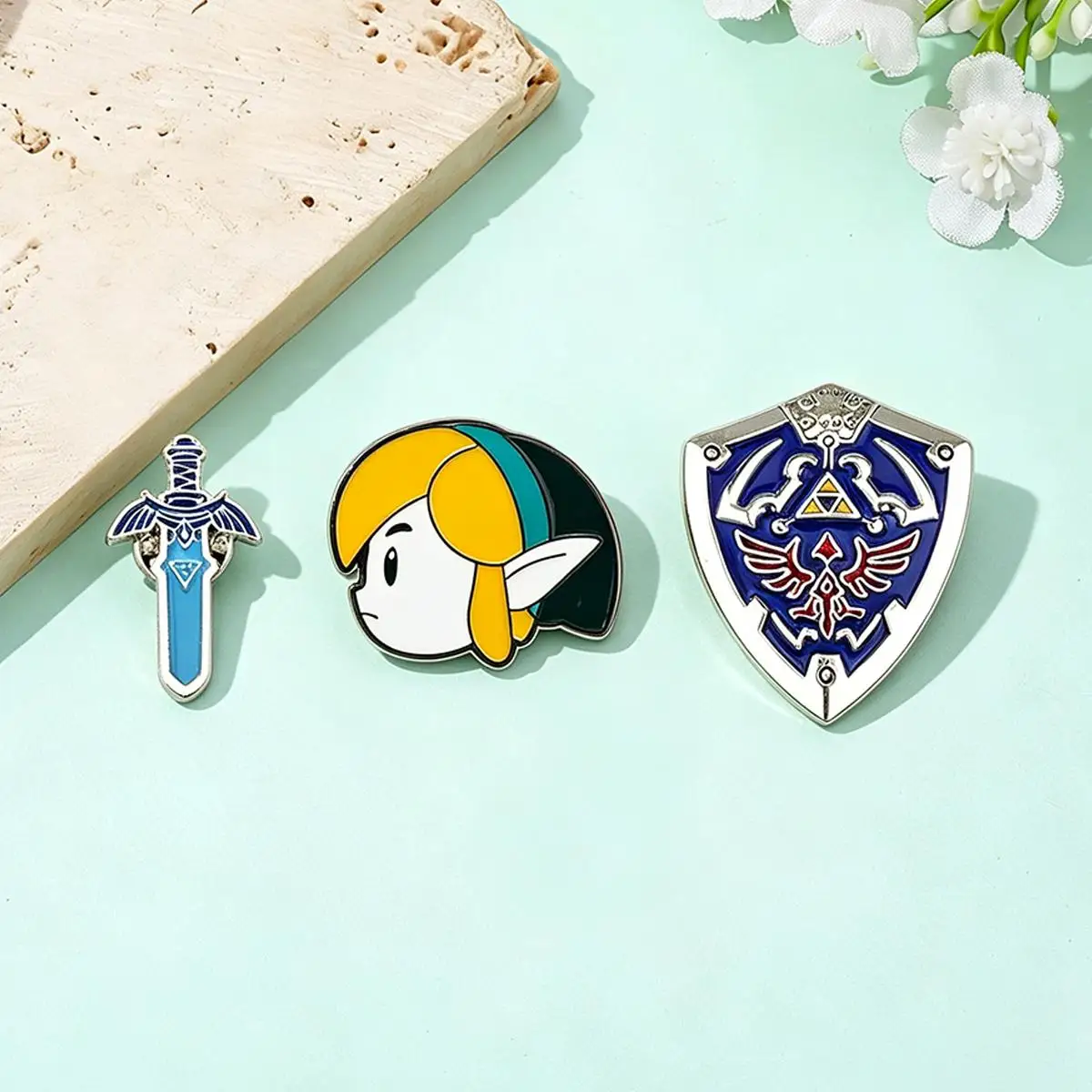 3Pcs/Set Game Master Sword Hylian Shield Enamel Brooch Cartoon Character Link Lapel Metal Badge Cosplay Jewelry Accessories Gift view 2