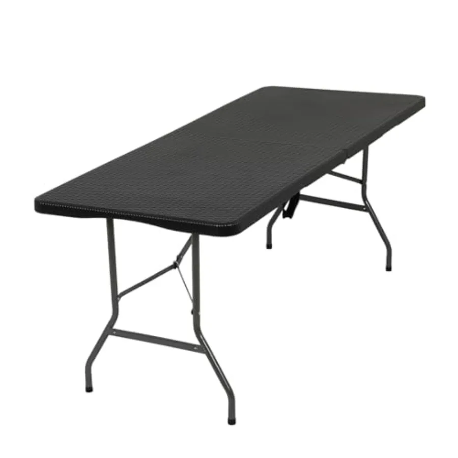 

Folding Table for Parties Backyard Events, Black Ratten, 6 FT, Half Portable Foldable Design