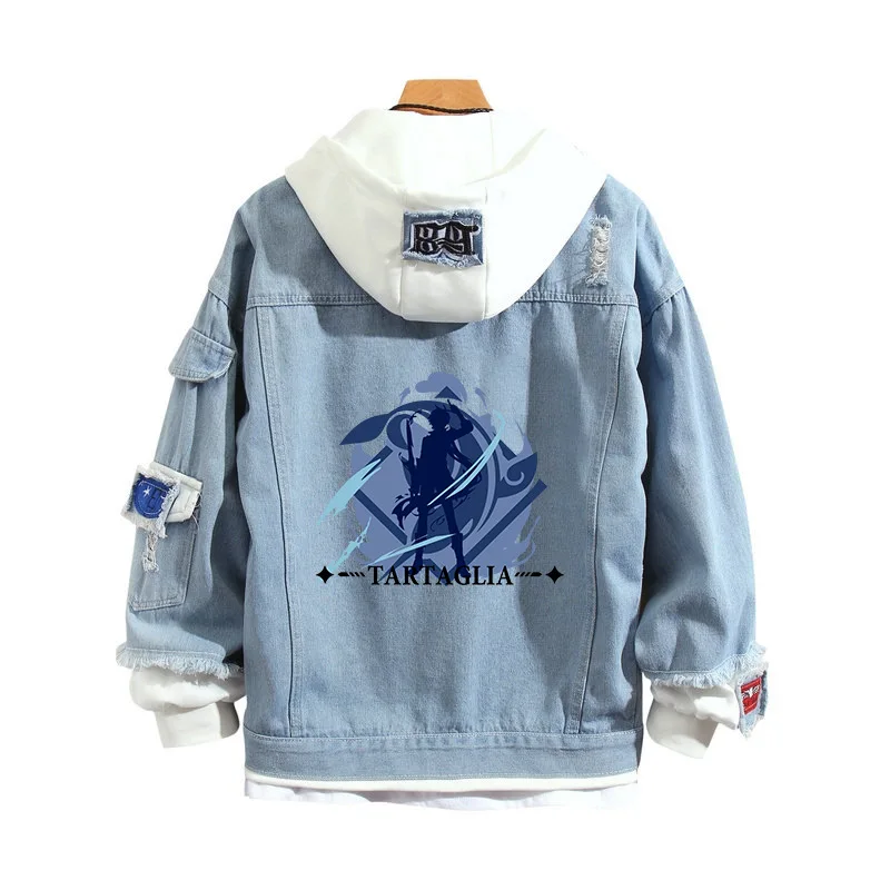 Game Genshin Impact Cool Denim Jacket Harajuku XIAO Zhongli HUTAO With Hoodies Women/men Hoodies For men/women