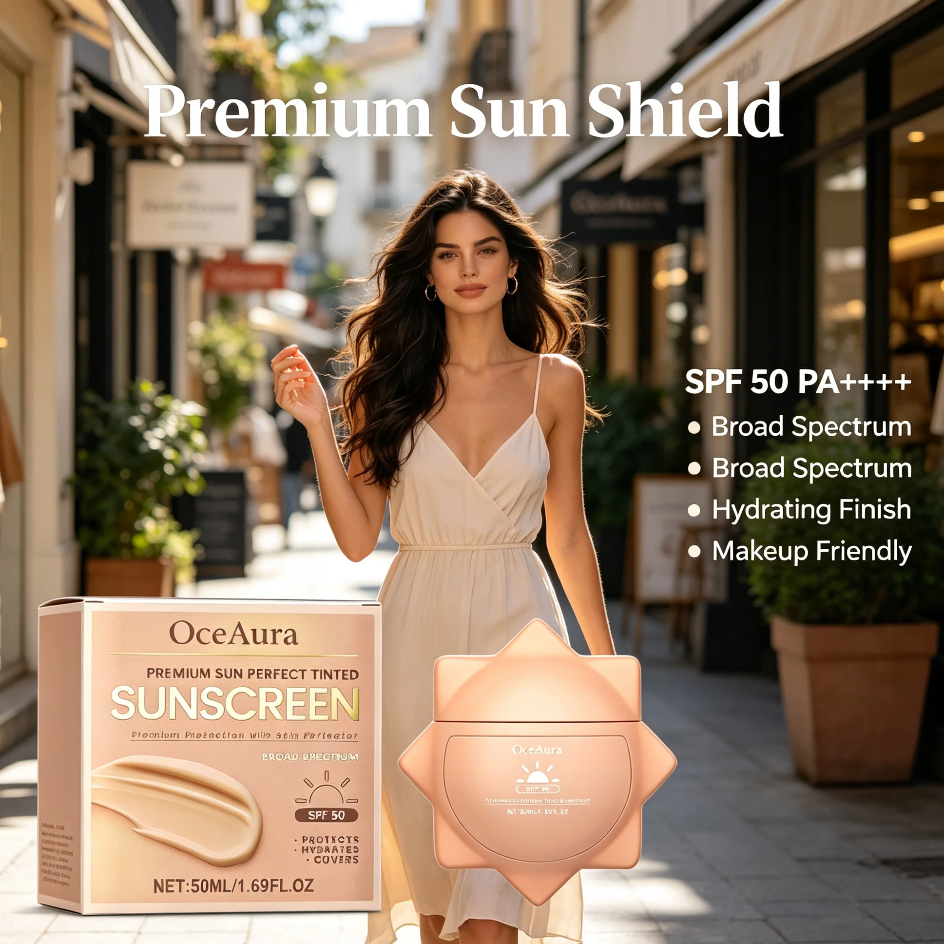 Summer Facial Body Sunscreen SPF50+, Lightweight Non‑Sticky Sun Block Lotion, Daily Outdoor Sun Protection Skin Care Cream