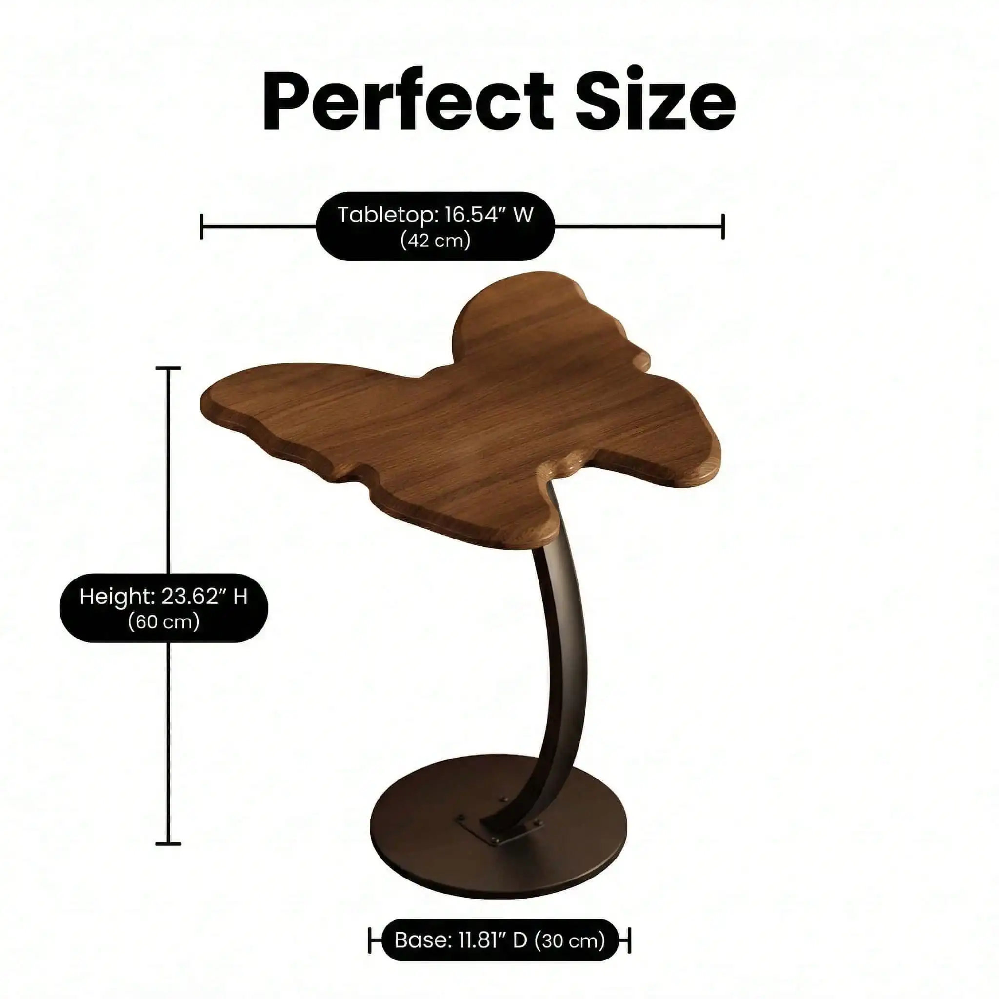Butterfly Shape Side Table Retro Walnut Surface Creative Small Coffee Table Stable Metal Base Living Room Bedroom Decorative Table Bedroom Living Room Modern Furniture Shelf