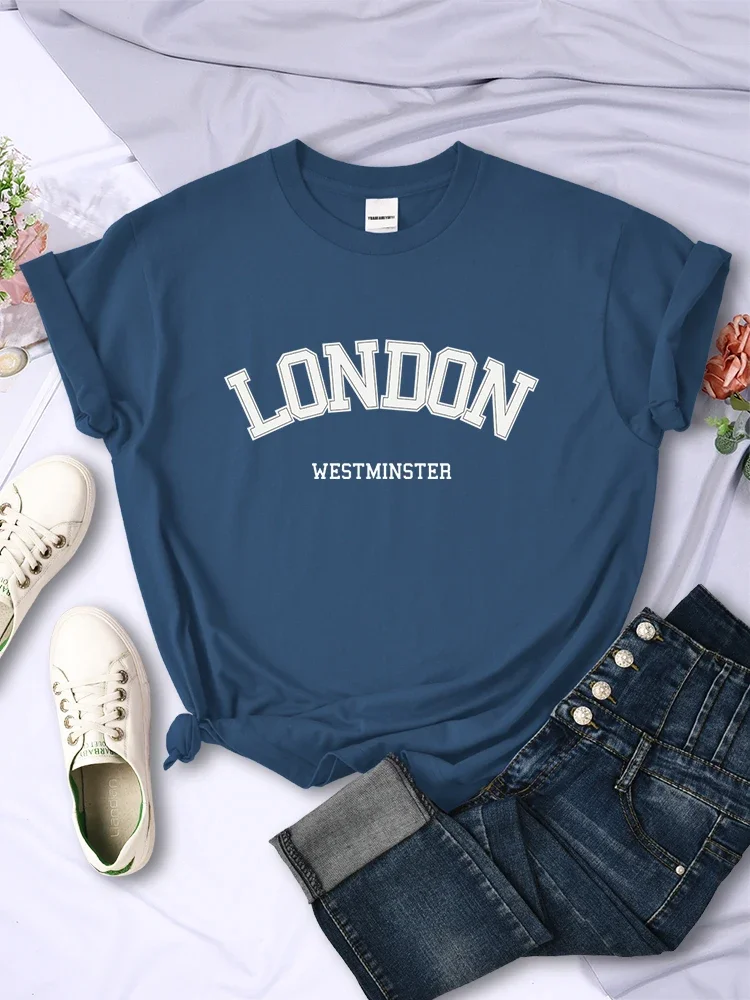 T shirt Women London Westminster Street Letter Summer Breathable Crop Top Casual Sport Tee Clothes Sweat Cool Sof Female