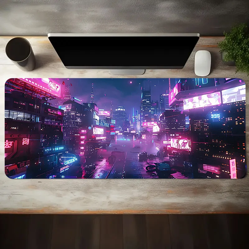 Cyber Alley Neon City Oversized Gaming Mouse Pad Extended Non-Slip Rubber Desk Mat for Office and PC