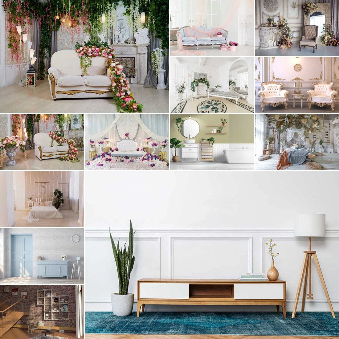 

MOON.QG White Sofa Fireplace Backdrop Living Room Wallpaper Background Photography Art Portrait Photozone Supplies