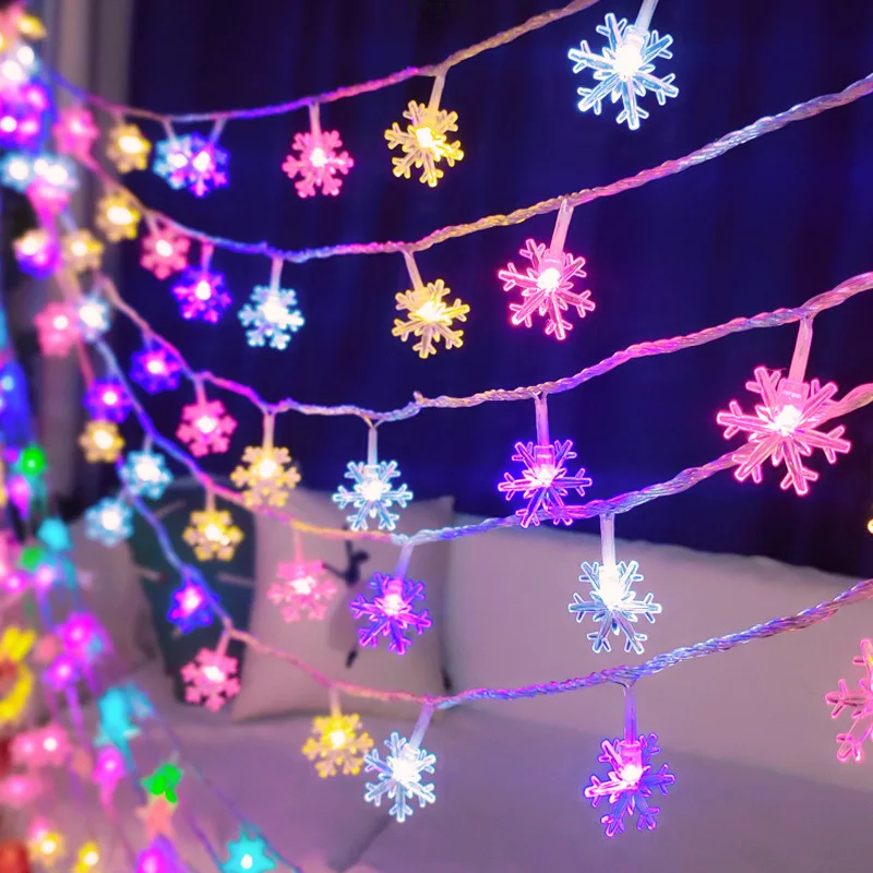 1pc LED Christmas Snowflake String Light Indoor & Outdoor Hanging Decorative Lighting Fairy Atmosphere Lamp For Garden Party
