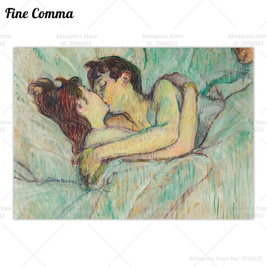 The Kiss in Bed Henri de Toulouse Lautrec Vintage Poster Antique Oil Painting Reproduction Love Picture Wall Art Home Decor