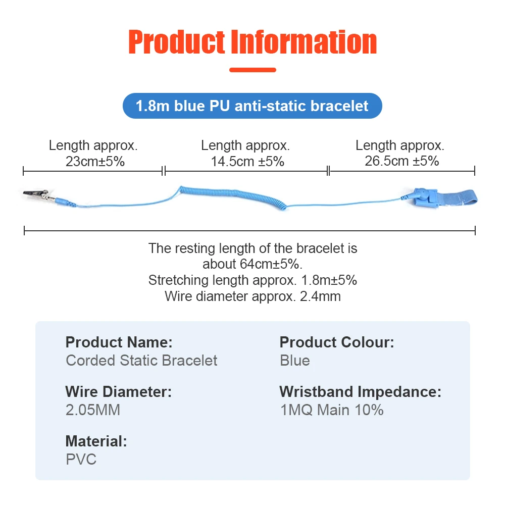 Anti Static Bracelet Electrostatic Corded Adjustable ESD Discharge Cable Wrist Band Strap Hand With Spare Wristband Repair Tools