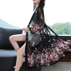 Thin Chiffon Cardigan Female 2023 Summer New Lace Hollow Women Sun Protection Coat With Long-Sleeved Mid-Length Shawl Trendy W19