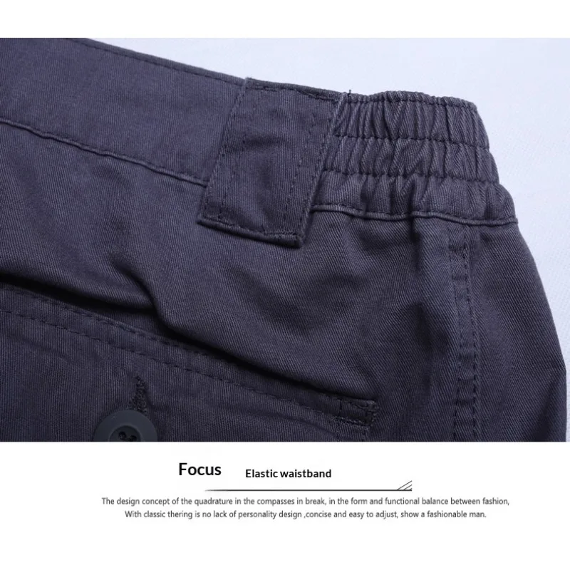 Men Straight Cargo Pants Multi Side Pockets Loose Fit Washed Cotton Twill Wear Resistant Trousers Work Hiking Outdoor view 3