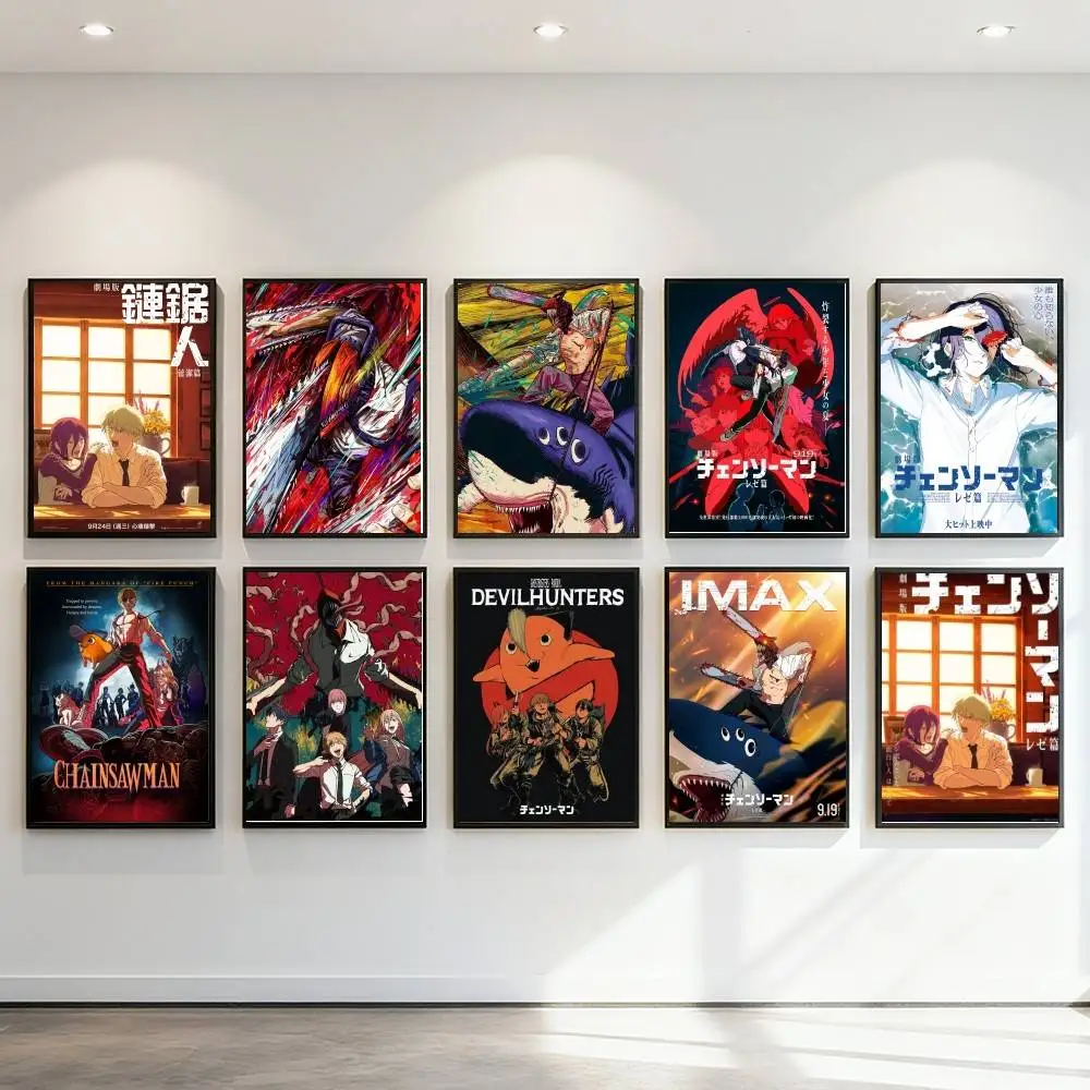 NEW Animation C-Chainsaw M-Man Reze Arc Poster Self-adhesive Art Waterproof Paper Sticker Coffee House Bar Room Wall Decor