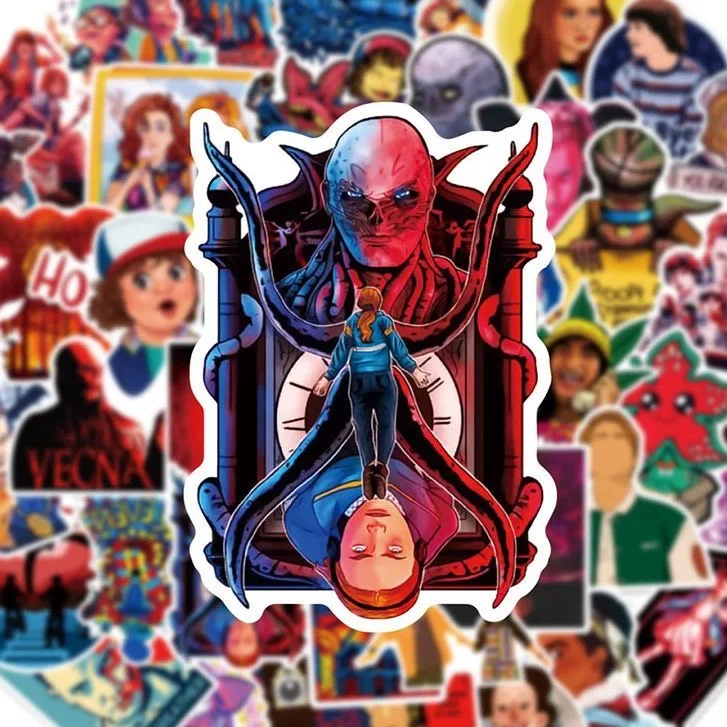 50 pegatinas/set de películas de terror, pegatinas de dibujos animados, pegatinas de Demogorgon, pegatinas impermeables para teléfono y equipaje, accesorios de cosplay