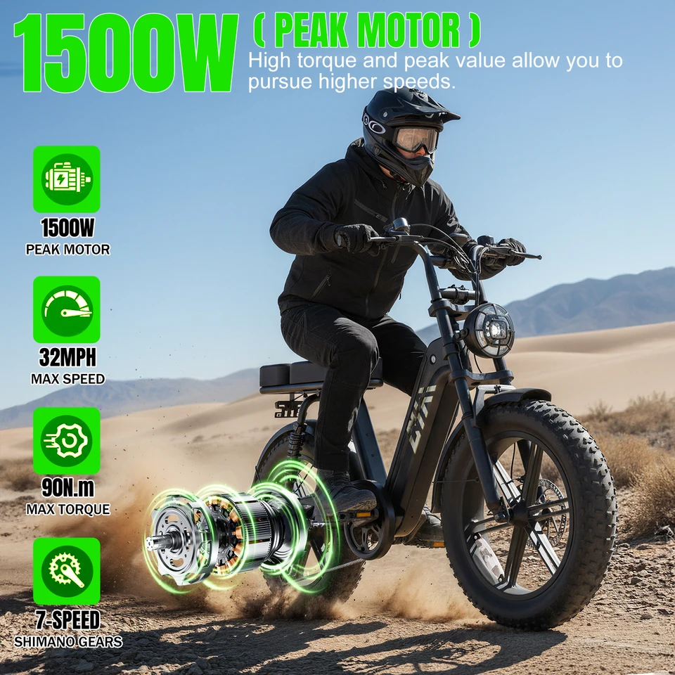 TST R7 Adult Ebike with 1500W Peak Motor, 48V 15Ah Battery, 20-Inch Fat Tires, 28MPH Electric Bicycle, Long Range 60 Miles, Rear Seat, Commuter, Hunting & Off-Road Bike image 7