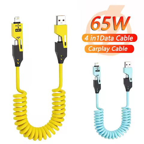 4 in 1 65W Charging Cable Multi Port USB Type C Fast Charging Data Cable For iPhone 16 15 Xiaomi Samsung PD 27W Lighting Cable