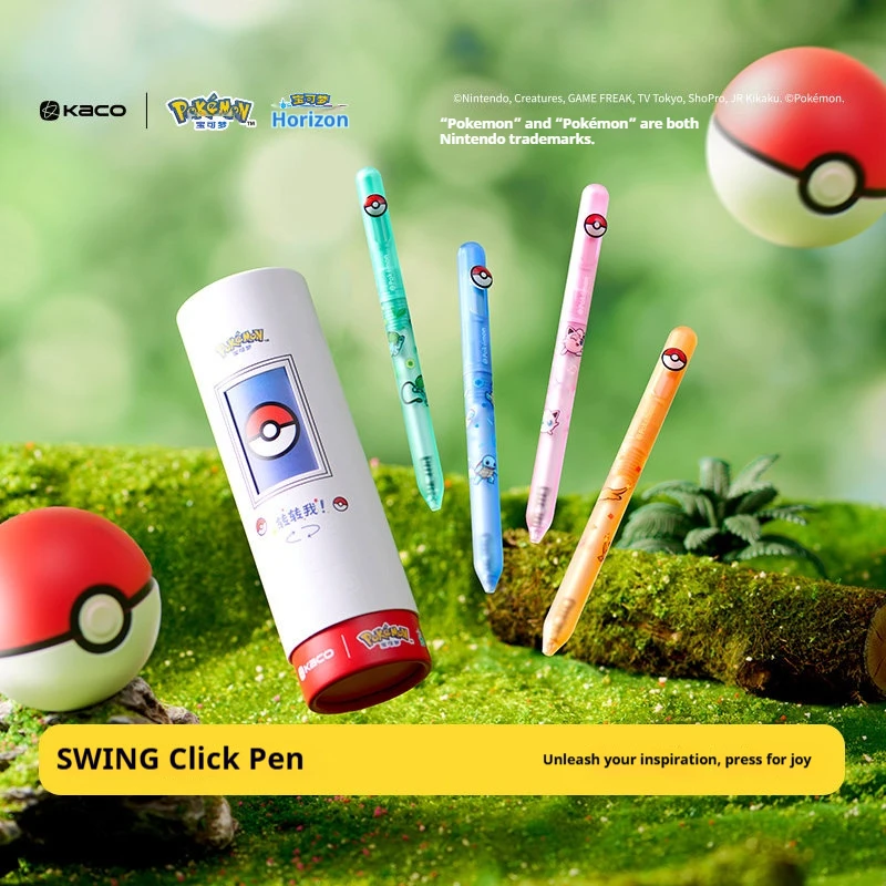 KACO SWINGXPokemon Side Press Cute Gel Pen 4pcs Double Bead ST Nib Smooth Ink Flow Retractable Mechanism Fun Desktop Accessories