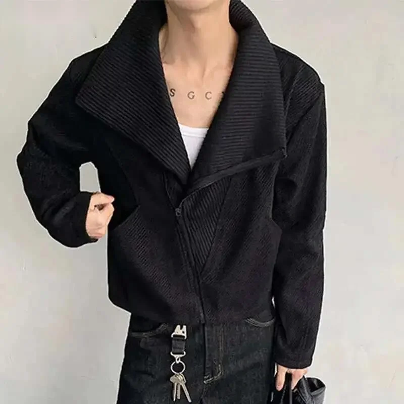 2025 Deconstructive Design Men Twill Jacket Solid Color Long Sleeve Zipper Korea Fashion Darkwear Male Tops VFGT67