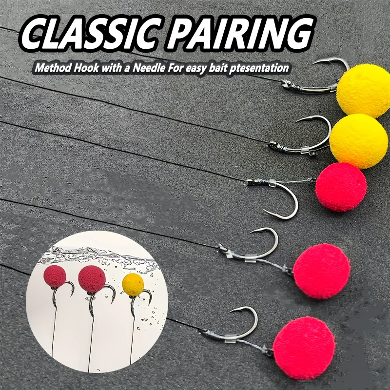 منصات صيد سمك الشبوط مربوطة مسبقًا، طريقة التغذية وحفارات الشعر مع خط مضفر وخطافات شائكة (مقاس 6,8,10,12)، لسمك الشبوط والكروشيان Ca #2