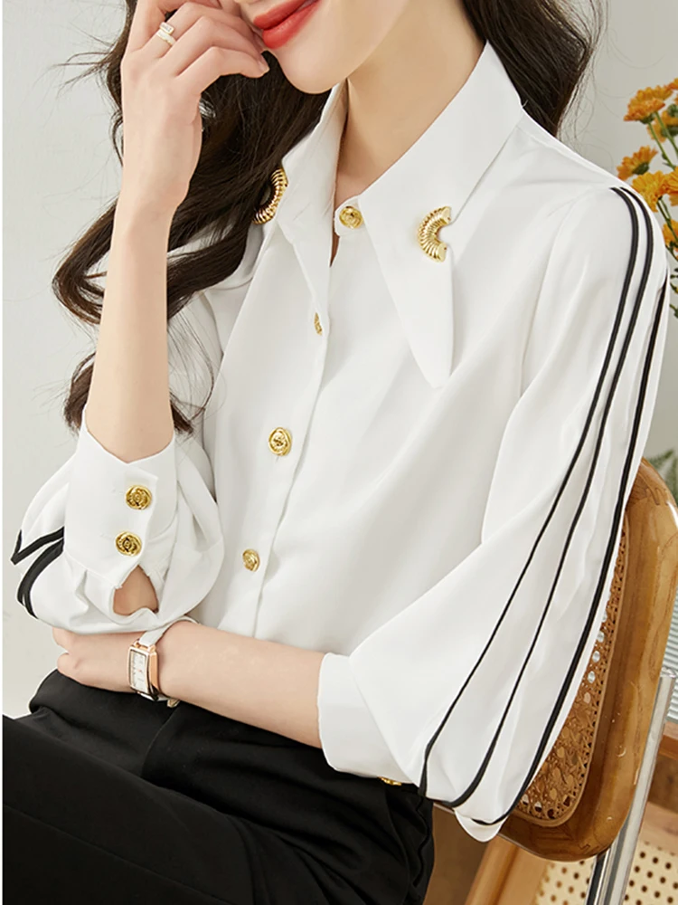 Office Lady Long Sleeve Shirt 2024 New Autumn Casual Shirts Women Fashionable Commuting Simple Blouses