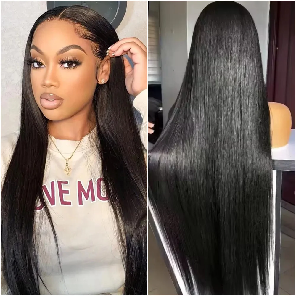 

Парик из натуральных волос с плотностью 220%, 360 Full Lace, черный, шелковисто-прямой, с HD-кружевом 13x6, для женщин, 40 дюймов, с прозрачным кружевом 13x4