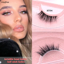 Visofree Half Lashes Transparent Stalk Invisible Band Mink Lashes Natual Wispy Half Mink eyelashes Reusable False Eyelashes HT04