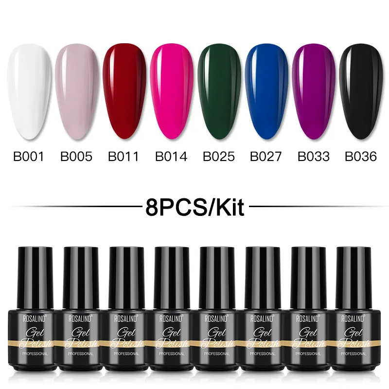 Rosalind Uv Gel Glitter Combo Semi-Permanente Glanzende Lamp Gel Lak Basis Top Coat Gel Polish Kit-8PCS Nagellak Gel Set