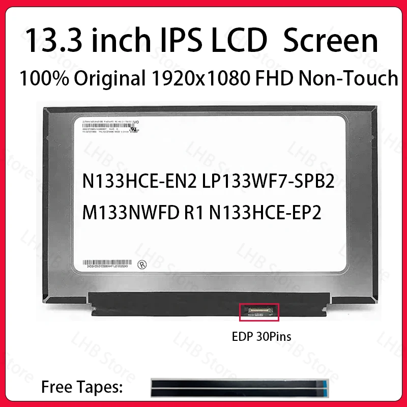 13.3 Inch IPS LCD Screen N133HCE-EN2 LP133WF7-SPB2 M133NWFD R1 N133HCE-EP2 Display Matrix Panel Replacement 1920x1080 Non-Touch