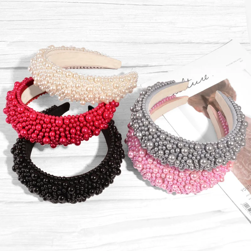 

Full Pearl Headbands Baroque Sponge Fashion Hair Accessories Women's Handmade Beads Trend Banquet Hairband Hair Hoop Headwear