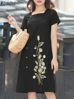 Vintage Floral Embroidery Dress ZANZEA Summer Sundress Women Elegant Square Neck Party Vestidos Short Sleeve Knee-length Robe