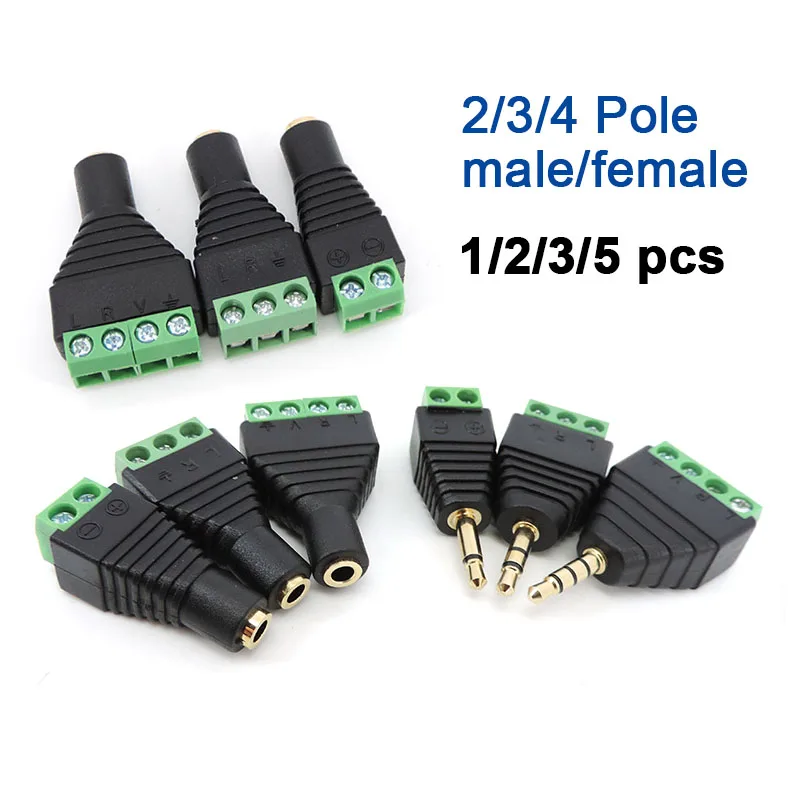 2/3/4 Pole Section 3.5mm audio Male female jack connector mono stereo DC free screw audio interface terminal block channel plug