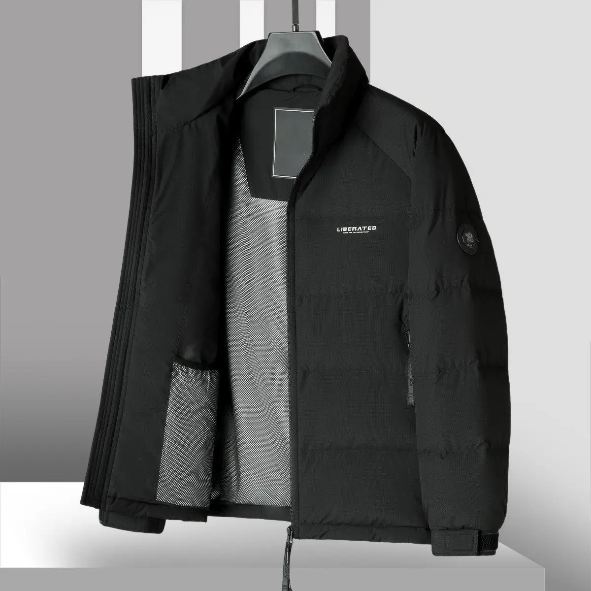 

Мужская ультралегкая зимняя куртка с воротником-стойкой, 90% пуха, приталенный крой, короткий рукав, теплая, повседневная, городская, модная, из полиэфирного волокна