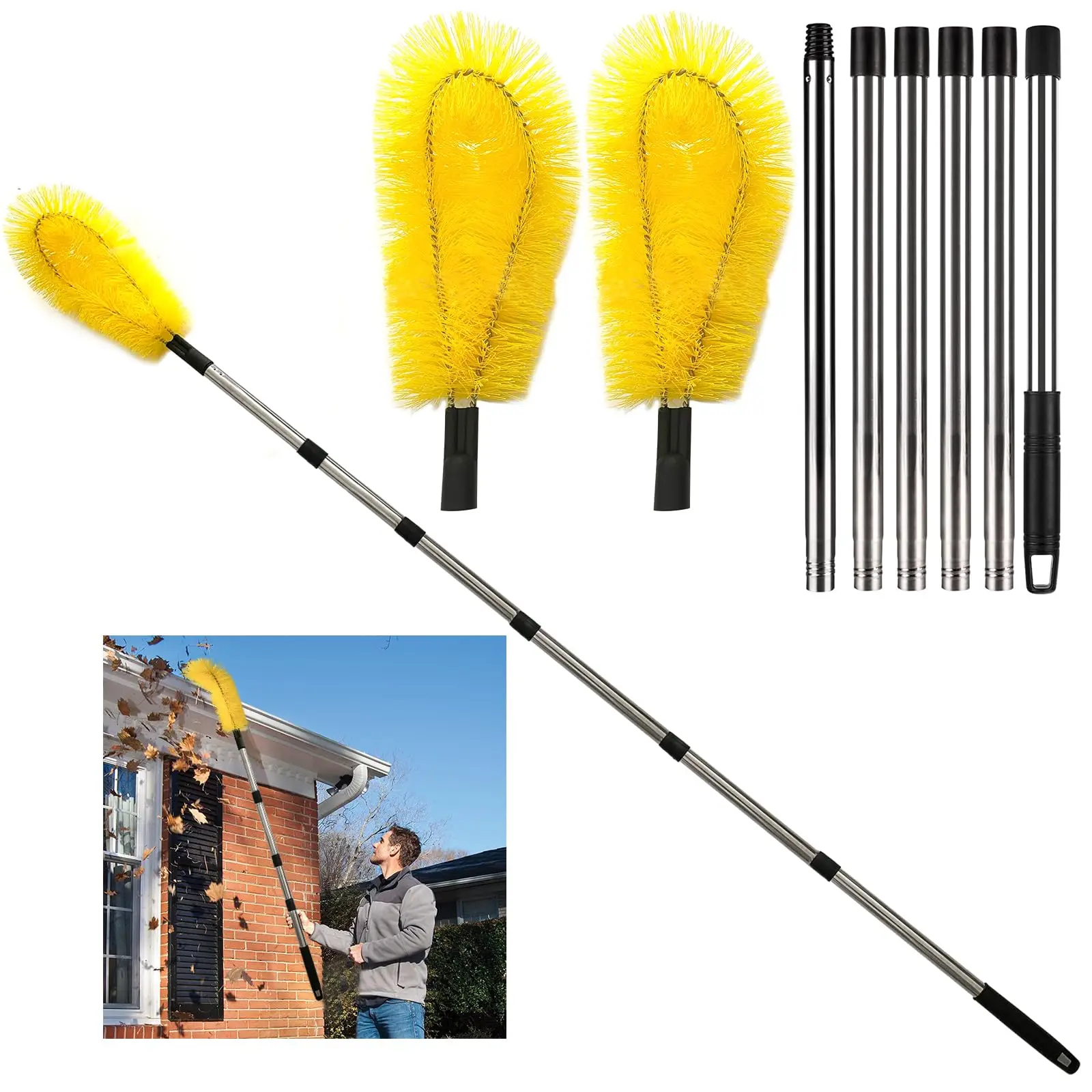 Gutter Cleaning Tools from The Ground, 8.2ft Gutter Cleaner with 2 Gutter Cleaning Brush, Roofing Tool Rain Gutter Guard Cleaner