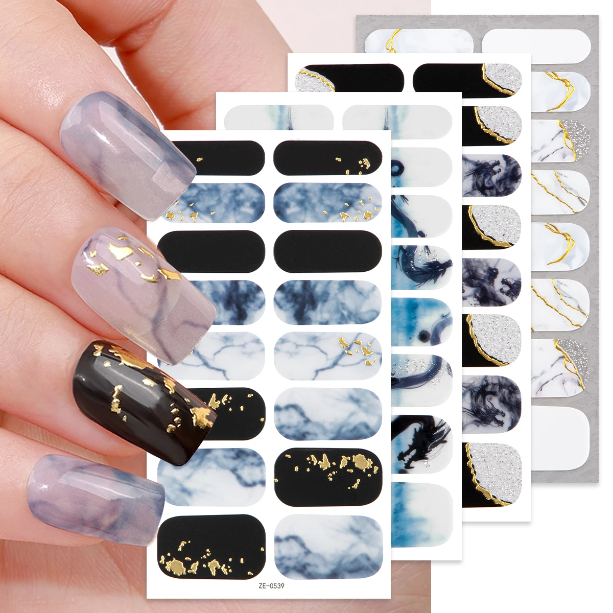 16Tips Chinese Dragon Full Cover Nail Stickers Gradient Marble DIY Nail Polish Strips Self Adhesive Nail Art Stickers