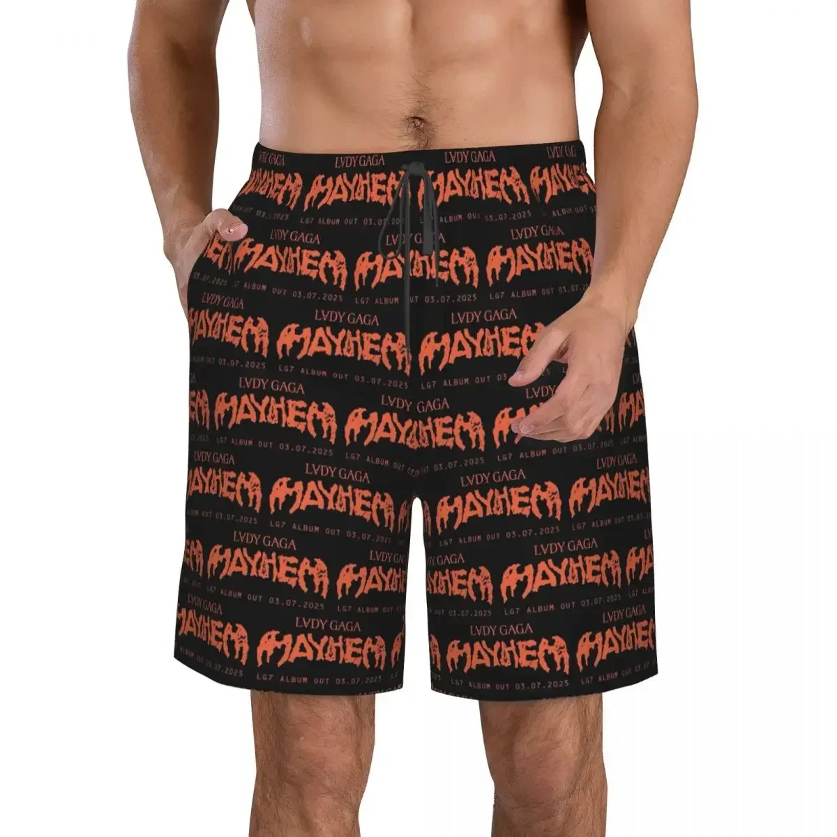 Lady Gaga Mayhem Album Trunks Beach Board Shorts Casual Quick Dry Swim Summer Men Pants