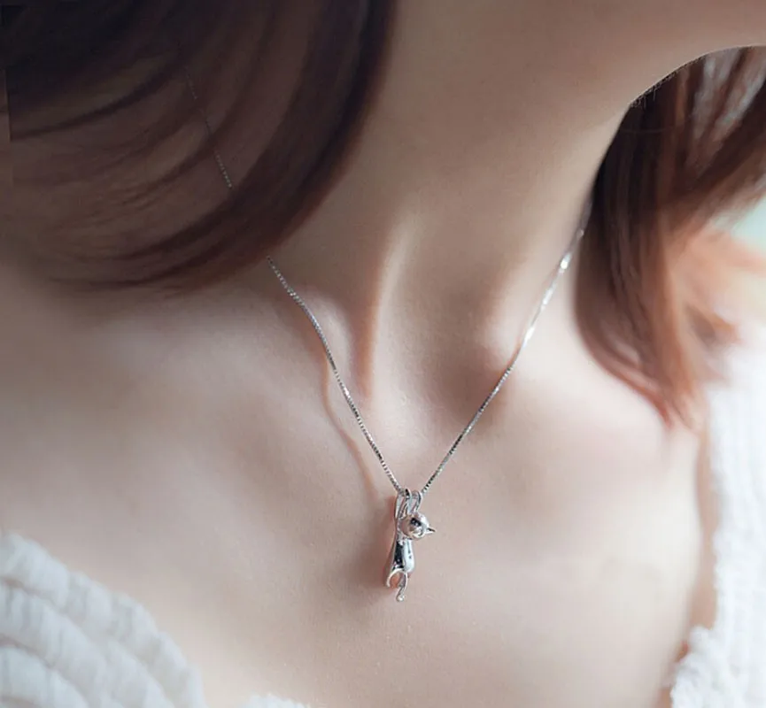 Accessories for Women Silver Color Necklaces Animal Pendant Necklace Lovely Cat Pendant Necklace Collarbone Chain Jewelry Gift