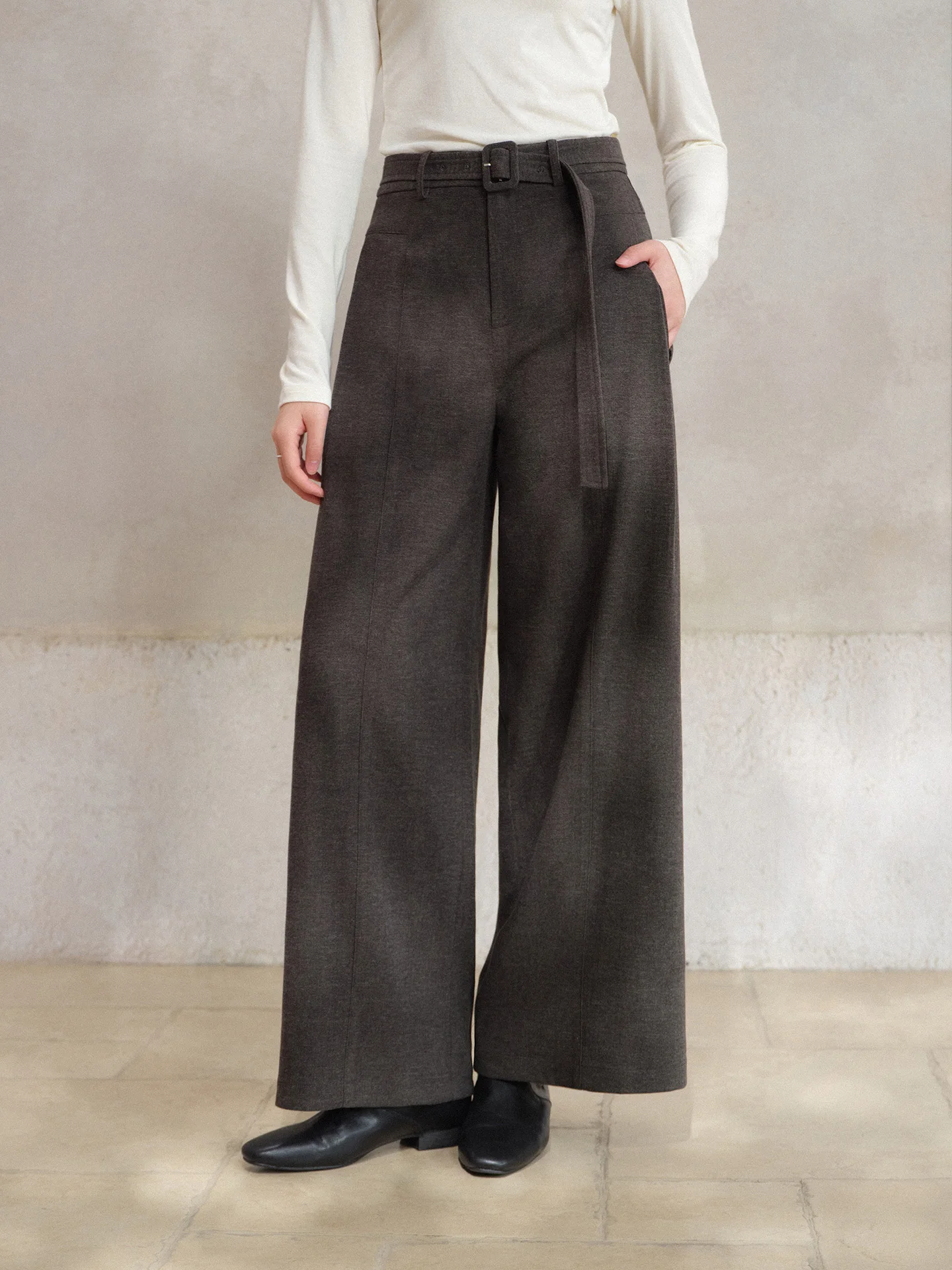 ヴィンテージ ハイウエスト パンツ 女性用 ソフト起毛 ワイドレッグ トラウザーズ レディース ルーズ ストレート カジュアル ボトムス デイリー 秋 冬 服装