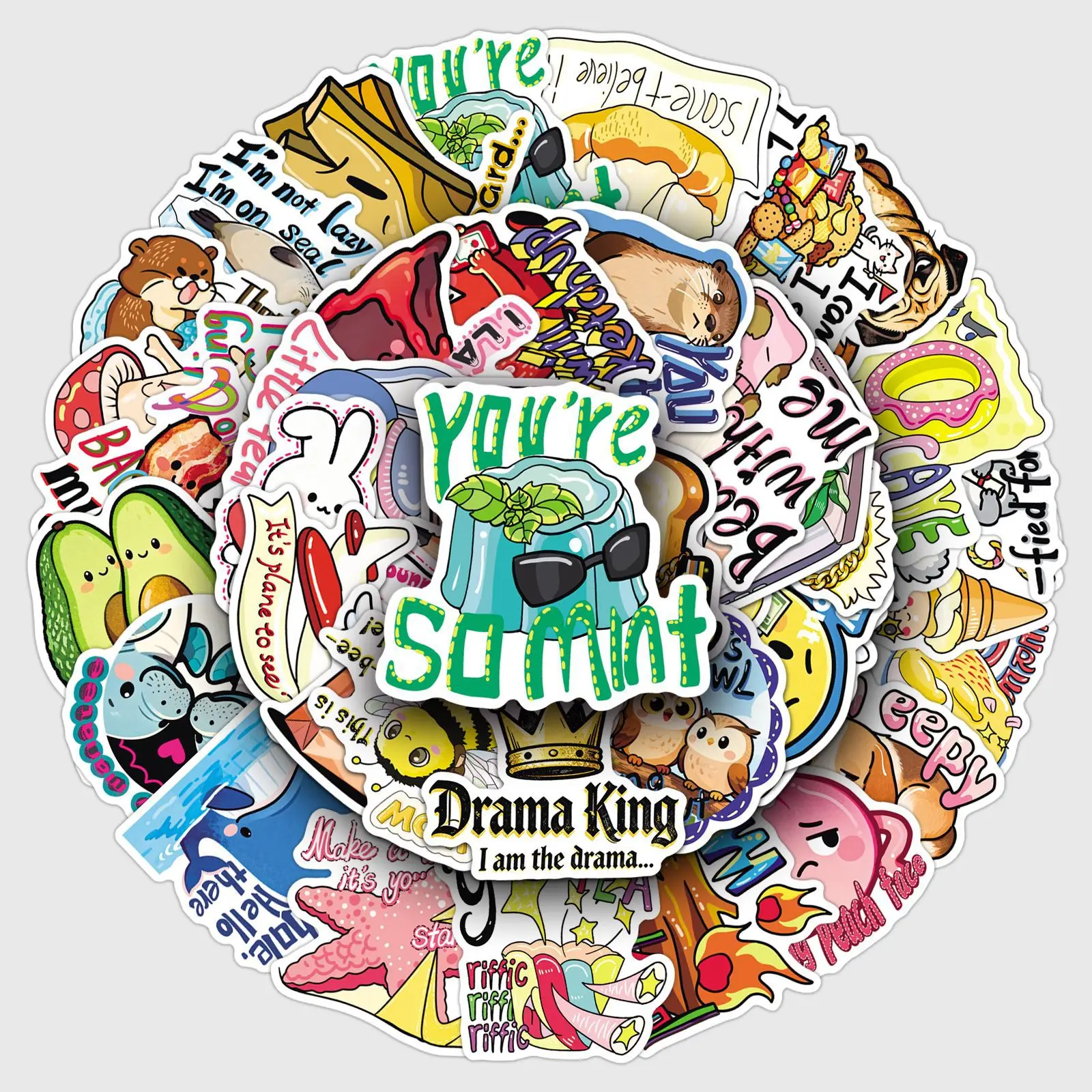 50 STKS Cartoon Engels Sticker Leuke Zin Graffiti Ah Waterdichte Sticker Kinderen Speelgoed Cadeau voor Laptop Bagage Briefpapier Doos Dagboek