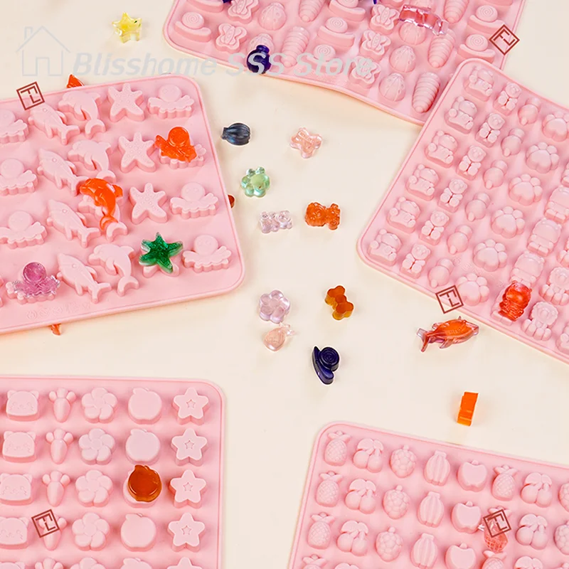 【S】Mix Fruit Animal Silicone Chocolate Mold Rabbit Fish Fudge Candy Jelly Mould Geometric Heart Cake Decor Baking Ice Tray