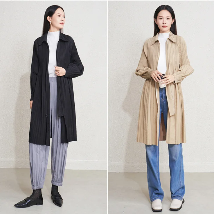 

Miyake Pleated Gradient Pleating Process Commuter Temperament Slim Long Section Large Size Loose Trench Coat Jacket Women