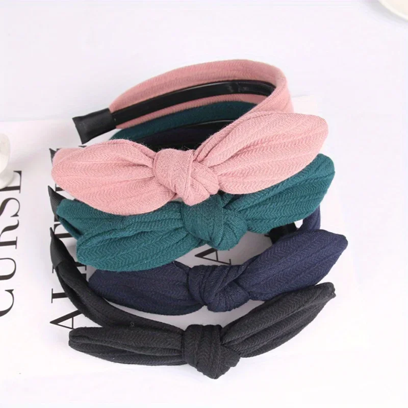 

Женская вязаная повязка на голову с боковым бантом и узлом, весна-лето, повседневная повязка для волос на каждый день, модные аксессуары для улицы