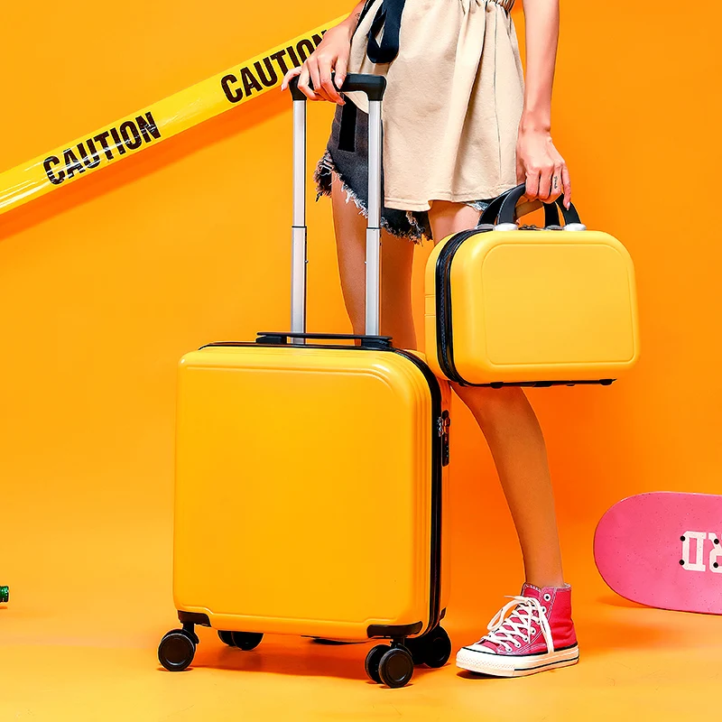 DOUBLE TRAVELLER 18/20 Inch Suitcase Set Women Travel Carry on Password Suitcase Fashion Cabin Small Luggage Light Trolley Case