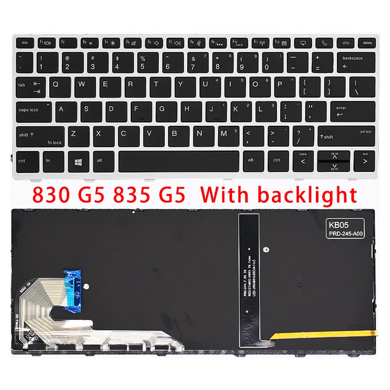 New For HP EliteBook 730 735 830 835 836 G5 HSN-I12C i30C Replacemen Laptop Accessories Keyboard Silver Border Without Mouse Rod