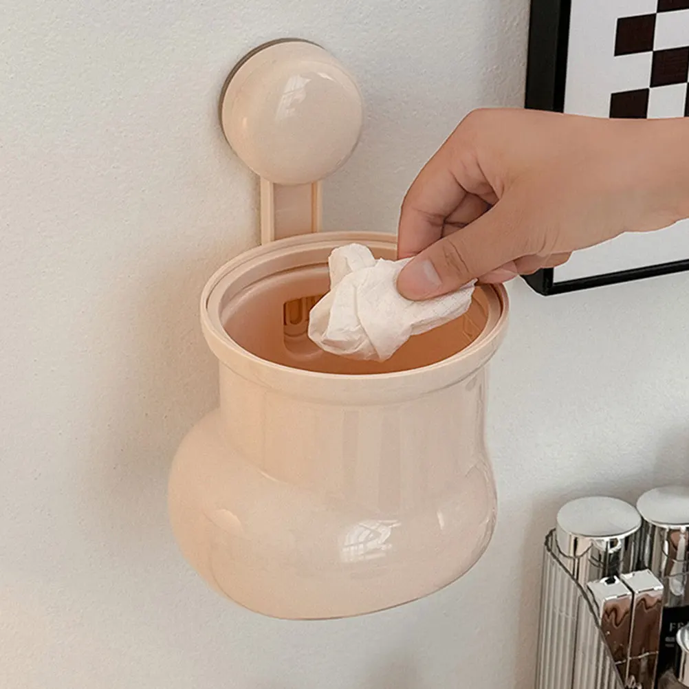 

Suction Cup Trash Can Small with Lid Bedside Diaper Desktop Wastebaskets Sucker Bathroom Countertop Compost Bin