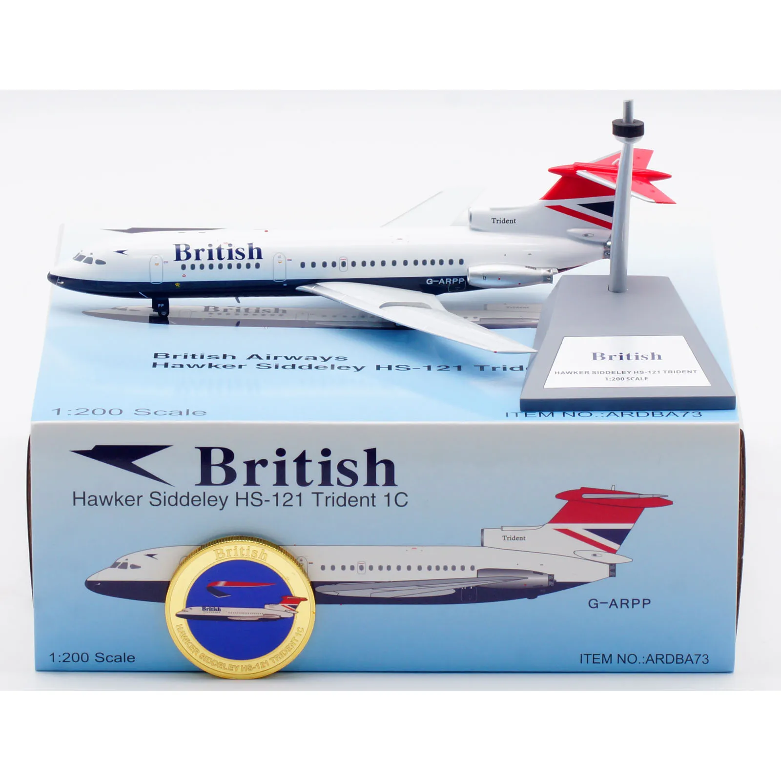 

ARDBA73 Alloy Collectible Plane Gift ARD 1:200 BEA Hawker HS-121 Trident 1E Diecast Aircraft Model G-ARPP With Stand & COIN