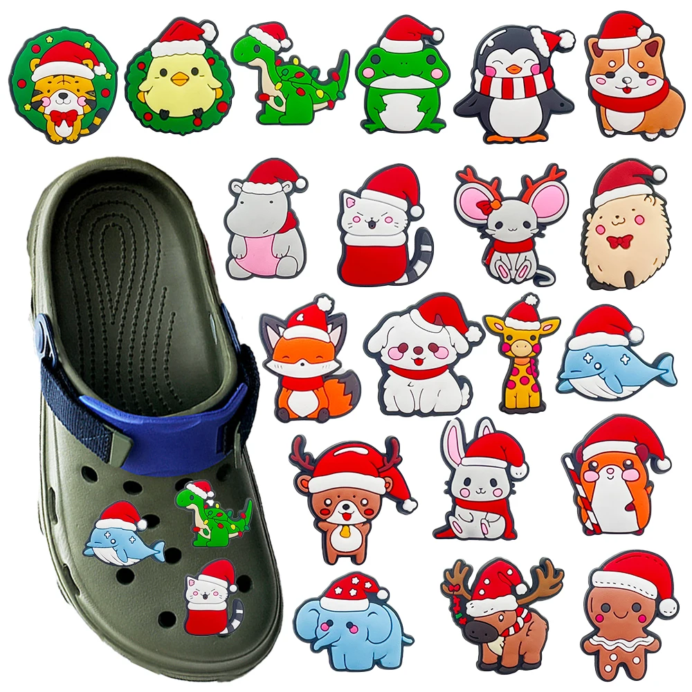 20-100pcs Christmas Small Animal Cartoon PVC Shoe Charms Accessories DIY Detachable Hole Wristbands Slipper Fashion Party Gifts
