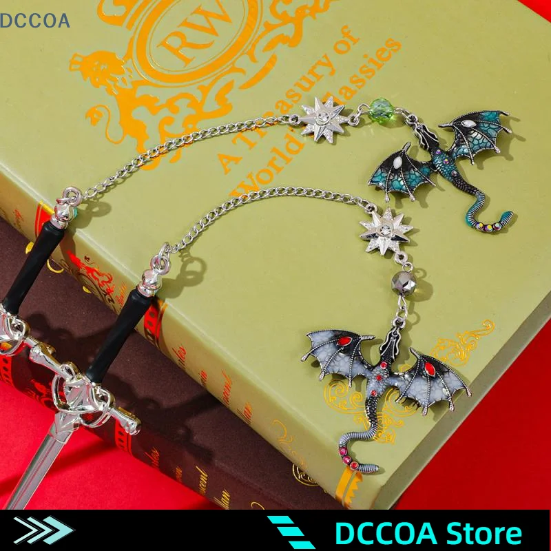 Sword-shaped Weapon Model Metal Bookmark With Double-winged Dragon Pendant Book Lovers Reading Accessories Birthday Gift