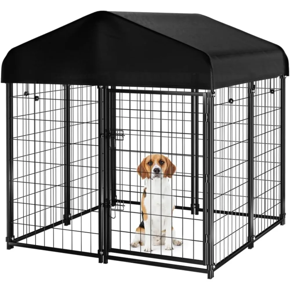 

Dog Kennel Outdoor with Roof, 4'x4.2'x4.5' Welded Wire Dog Enclosures for Outside, Heavy Duty Dog Crate with UV-Resistant.