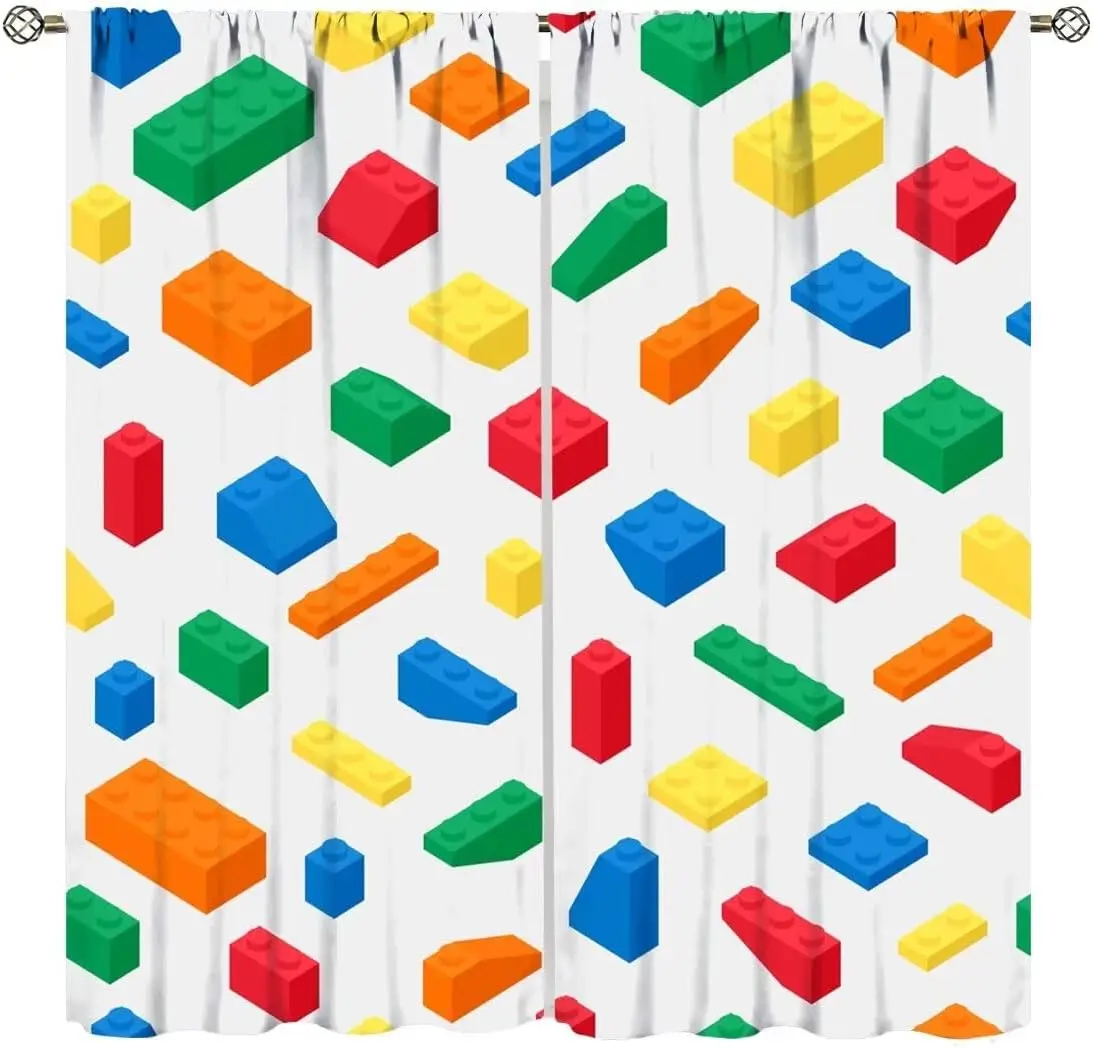 Kids Building Blocks Curtains,Colorful Abstract Geometric Toy Pattern Window Treatments for Boys Girls Nursery Baby Bedroom
