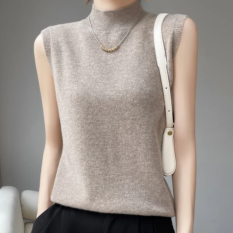 

2023 Spring And Autumn New 100% Australian Wool Pure Sweater First-Line Made All-Match Sleeveless Pullover Bottoming Shirt