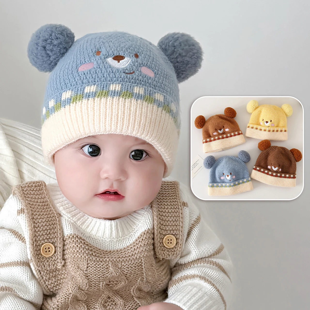 الشتاء الدافئة الطفل متماسكة قبعة مزدوجة أفخم الكرة الرضع قبعة لطيف الكرتون الاطفال البلوز قبعة 3-36Mont صبي فتاة الصوفية الكروشيه بونيه