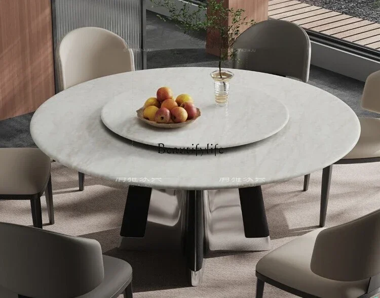 

FG*Kari ice jade natural marble dining table with turntable solid wood round jade crystal dining table
