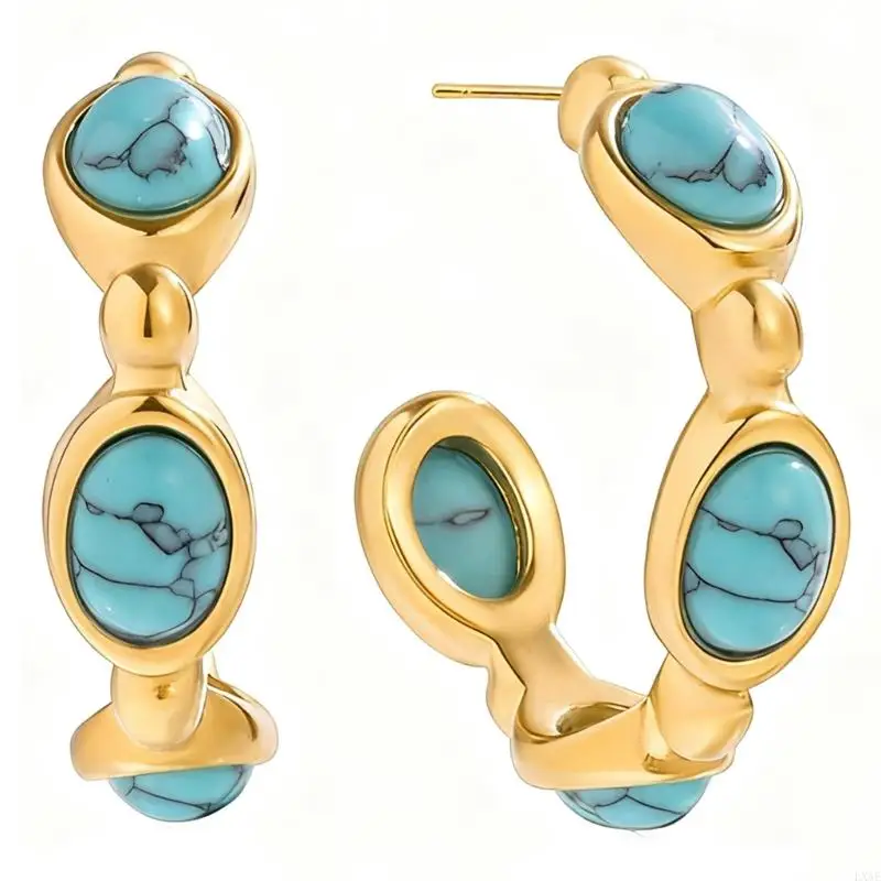 Classical Blue Stone Earrings Stainless Steel Construction Pearls Inspired Embellishment Comfortable Daily Wear Jewelry Piece